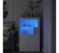Yisssmeng Cabinet LED Side Cabinet White 60.5x37x100 cm Engineered Wood with Glass Shelf RGB Lighting Modern Storage Cupboard for Living Room Bedroom Hallway