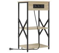 Yisssmeng Comodino con presa di corrente, in rovere Sonoma, 41 x 31 x 76 cm | Tavolino compatto per camera da letto con 2 ripiani, robusto telaio in acciaio e stazione di ricarica integrata per
