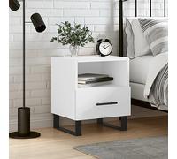 Yisssmeng Comodino moderno bianco, 40 x 35 x 47,5 cm, materiale in legno con cassetto e scomparto aperto, piedini in metallo, robusto comodino, design semplice per camera da letto, soggiorno