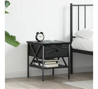 Yisssmeng Comodino nero effetto quercia, 40 x 42 x 45 cm, moderno comodino con cassetto e scaffale, struttura in ferro, durevole per camera da letto e cameretta dei bambini