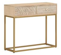 Yisssmeng Console Table 90 x 30 x 76 cm Solid Mango Wood & Iron Legs Modern Rustic Narrow Hallway Storage Cabinet for Living Room Bedroom Corridor