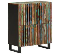 Yisssmeng Credenza 60 x 34 x 75 cm Solid Acacia Wood & Steel Storage Cabinet with 4 porte, Rustic Industrial Style Buffet Organizer for Living Room Dining Bedroom