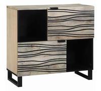 Yisssmeng Credenza 80 x 33 x 75 cm, colore bianco, legno di mango massiccio, fronte ondulato, 2 ante, gambe in ferro, design moderno per soggiorno, camera da letto e corridoio