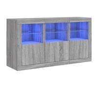 Yisssmeng Credenza a LED Sonoma, 123 x 37 x 67 cm, colore grigio, effetto legno, con frontale in vetro e cambia colore, per camera da letto e corridoio
