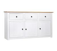 Yisssmeng Credenza bianca 135 x 40 x 80 cm in legno di pino con 3 cassetti e ante - Design moderno in legno per Living Room, corridoio e camera da letto