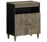 Yisssmeng Credenza in legno di mango 60 × 33 × 75 cm nero intagliato a mano ripiano moderno grigio chiaro soggiorno camera da letto corridoio