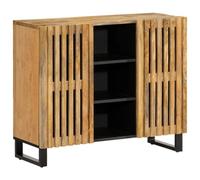 Yisssmeng Credenza industriale 90 x 34 x 75 cm Solid Rough Mango Wood & Steel Frame Storage Cabinet with 3 Open Shelves 2 porte for Living Room Bedroom Corridor