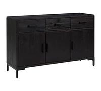 Yisssmeng Credenza vintage nera, credenza in legno di pino massiccio, comò con 3 cassetti e 4 scomparti, armadio in stile industriale per soggiorno, 110 x 35 x 70 cm