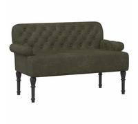 Yisssmeng Divano a due posti con chiusura a bottoni, divano imbottito in finta pelle scamosciata, divano a 2 posti per soggiorno e camera da letto, gambe in legno, verde oliva, 120 x 65 x 78 cm