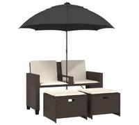 Yisssmeng Divano da giardino a 2 posti, con ombrellone e sgabelli, in | Versatile set da esterno per giardino, terrazza e cortile: include tettuccio parasole regolabile e poggiapiedi.