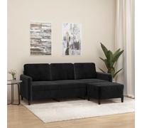 Yisssmeng Divano in velluto a 3 posti, con sgabello, nero, 198 x 77 x 80 cm, design moderno, struttura in metallo, comodo cuscino per la schiena, per soggiorno, ufficio, camera da letto