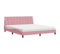 Yisssmeng Hanko - Letto matrimoniale con materasso, 180 x 200 cm, rosa, in velluto, con design a onde, materasso in schiuma H2/H3, rete a doghe e cuscino per testiera, per camera da letto