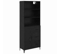 Yisssmeng Highboard in rovere nero, 69,5 x 34 x 180 cm, con 3 cassetti e 1 anta, in robusto legno e gambe in ferro, design moderno, per soggiorno, camera da letto, corridoio