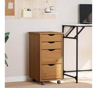 Yisssmeng Honey-Brown Rolling Storage Cabinet 34 x 39 x 66 cm Solid Pine Office Drawer Unit for Living Room Bedroom Kitchen Garage Craft Space
