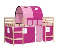 Yisssmeng Lettino a soppalco rosa 80 x 200 cm, in pino con tunnel e tenda, salvaspazio fino a 80 kg, lettino da gioco a partire dai 6 anni in su