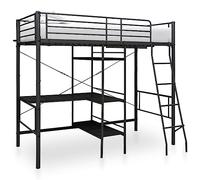 Yisssmeng Letto a castello in metallo nero 90 x 200 cm con ringhiera di sicurezza e scala, letto a soppalco per camera da letto e camera degli ospiti