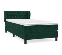 Yisssmeng Letto a molle, 100 x 200 cm, con materasso a molle insacchettate e topper, letto imbottito in velluto verde scuro con testiera regolabile in altezza, letto completo per la camera da letto