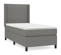Yisssmeng Letto a molle 100 x 200 cm, grigio scuro con materasso a molle insacchettate e topper, testiera regolabile in altezza, design moderno per camera dei ragazzi e camera degli ospiti