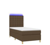 Yisssmeng Letto a molle 100 x 200 cm marrone scuro in tessuto resistente con testiera regolabile, materasso a molle insacchettate e LED RGB per camera da letto ragazzi camera degli ospiti