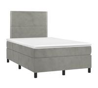 Yisssmeng Letto a molle 120 x 190 cm velluto grigio chiaro con materasso e topper, testiera regolabile in altezza, materasso a molle insacchettate di media durezza, letto singolo moderno per camera da