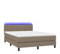 Yisssmeng Letto a molle, 140 x 190 cm, tortora con materasso e LED, testiera regolabile in altezza, tessuto stabile, striscia LED pieghevole