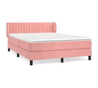 Yisssmeng Letto a molle, 140 x 200 cm, in velluto rosa, moderno letto imbottito, set completo con materasso a molle insacchettate, topper e testiera regolabile in altezza, per la camera da letto