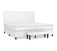 Yisssmeng Letto a molle 200 x 200 cm, colore bianco, in ecopelle, con schienale regolabile in altezza, con panchina, per camera da letto, camera degli ospiti