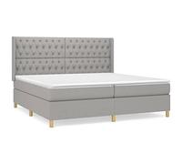 Yisssmeng Letto a molle, 200 x 200 cm, grigio chiaro, tessuto matrimoniale con materasso e topper, anima a molla, testiera, regolabile in altezza, moderno divano letto per camera da letto, camera dei