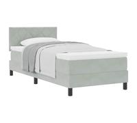 Yisssmeng Letto a molle, 90 x 190 cm, grigio chiaro, in velluto, completo con materasso e topper, letto imbottito con testiera regolabile in altezza, letto singolo per camera da letto