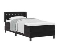 Yisssmeng Letto a molle, 90 x 190 cm, in velluto nero, letto imbottito con materasso e topper, letto singolo con testiera regolabile in altezza, moderno letto per ragazzi e per gli ospiti