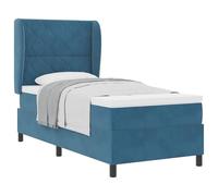 Yisssmeng Letto a molle, 90 x 200 cm, con materasso e topper in velluto blu scuro, letto singolo imbottito, con testiera regolabile e rete a doghe, per camera da letto e camera degli ospiti