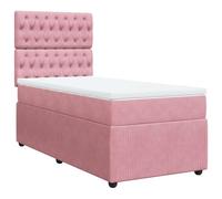 Yisssmeng Letto a molle, 90 x 200 cm, con materasso e topper, in velluto rosa, letto singolo con testiera regolabile in altezza, letto imbottito, per camera da letto e camera degli ospiti