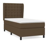Yisssmeng Letto a molle 90 x 200 cm, marrone scuro, con materasso e topper, in legno di larice, testiera regolabile in altezza, media, per giovani e piccoli appartamenti