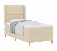 Yisssmeng Letto a molle, 90 x 200 cm, set completo con materasso e testiera, letto imbottito in tessuto crema, letto singolo con materasso a molle insacchettate, per camera da letto e camera degli