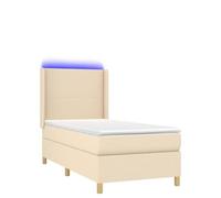 Yisssmeng Letto a molle color crema, 90 x 200 cm, con materasso e LED singolo, in tessuto, design adatto ai giovani, testiera regolabile in altezza, per camera da letto, camera degli ospiti, camera