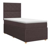 Yisssmeng Letto a molle con materasso, 100 x 200 cm, marrone scuro | Moderno letto imbottito per la vostra camera da letto, con topper e testiera regolabile per un comodo comfort.