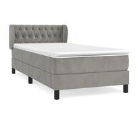 Yisssmeng Letto a molle con materasso 90 x 190 cm, grigio chiaro, in velluto, letto singolo, set completo con topper e testiera regolabile in altezza, per camera da letto e camera degli ospiti