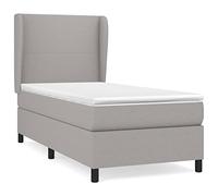 Yisssmeng Letto a molle con materasso 90 x 190 cm, grigio chiaro, rivestimento in tessuto, testiera regolabile in altezza, molle insacchettate, media durezza, camera dei ragazzi, letto singolo per