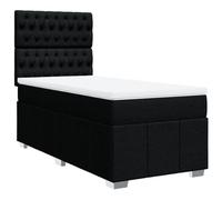 Yisssmeng Letto a molle con materasso da 90 x 190 cm, nero, set completo per letto singolo in tessuto con testiera, materasso a molle insacchettate e topper rimovibile per camera da letto