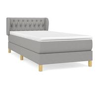 Yisssmeng Letto a molle, grigio chiaro, 100 x 200 cm, con materasso e topper, testiera regolabile in altezza, in larice massiccio, moderno sistema di sonno per camera da letto, camera degli ospiti e