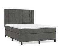 Yisssmeng Letto a molle, grigio scuro, 140 x 190 cm, in velluto con materasso a molle insacchettate, testa regolabile in altezza con orecchie, moderno letto imbottito per camera da letto, camera degli