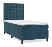 Yisssmeng Letto a molle in velluto 90 x 190 cm, blu scuro con testiera regolabile, letto singolo con materasso a molle insacchettate e topper, design moderno per camera degli ospiti e camera dei