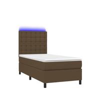Yisssmeng Letto a molle marrone scuro 90 x 200 cm con materasso e LED per camera dei ragazzi, camera degli ospiti o singola, design compatto con testiera regolabile in altezza e topper delicato sulla