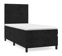 Yisssmeng Letto a molle nero in velluto 90 x 190 cm con materasso e topper, testiera regolabile in altezza, letto singolo, letto per ospiti della gioventù, design moderno per camera da letto, camera