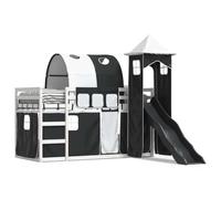 Yisssmeng Letto a soppalco con scivolo, bianco e nero, 90 x 200 cm, in legno massello, per bambini a partire dai 6 anni, salvaspazio, protezione dalle cadute