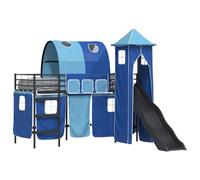 Yisssmeng Letto a soppalco in metallo, 90 x 190 cm, con tende in nero e blu, struttura stabile, letto da gioco salvaspazio, per camera dei ragazzi e camera degli ospiti