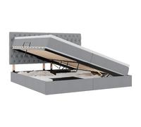 Yisssmeng Letto con contenitore, 200 x 200 cm, grigio chiaro, letto imbottito con materasso, topper e testiera, letto matrimoniale con sollevamento laterale idraulico, struttura del letto in