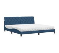 Yisssmeng Letto con materasso, 200 x 200 cm, blu, letto imbottito con rete a doghe e cuscino per testiera, in tessuto, letto matrimoniale per camera da letto, serie Piran