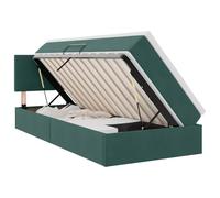 Yisssmeng Letto imbottito, 90 x 200 cm, verde scuro, con materasso e rete a doghe, letto in velluto con contenitore idraulico, testiera e topper, letto singolo per camera da letto