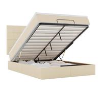 Yisssmeng Letto ottomano con materasso 140 x 200 cm, letto imbottito con contenitore e topper, struttura del letto in tessuto color crema con meccanismo di sollevamento idraulico e testiera